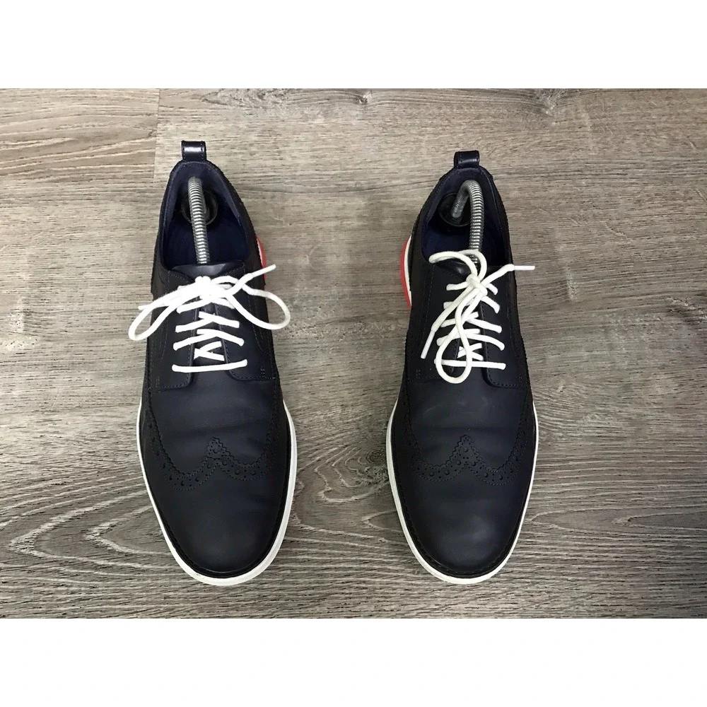 Cole Haan Men's Size 9.5 M Navy Wingtip Oxford Dress Shoes Red Sole C26318